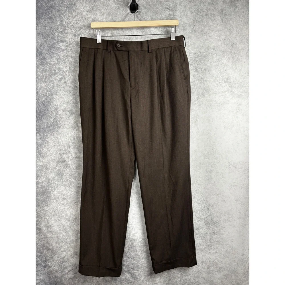 Ralph Ralph Lauren Men's Brown Front Pleated Cuffed Dress Pants Size 34x30